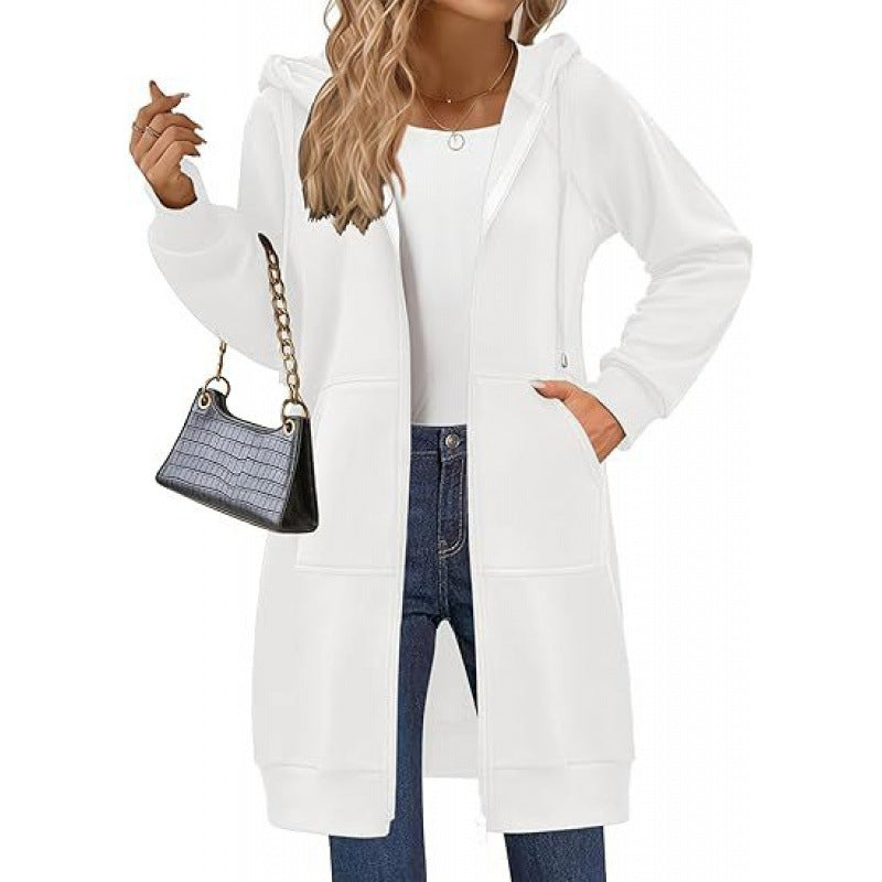 Damen modische Kapuzenjacke mit seitlichen Eingrifftaschen und Reißverschluss EB