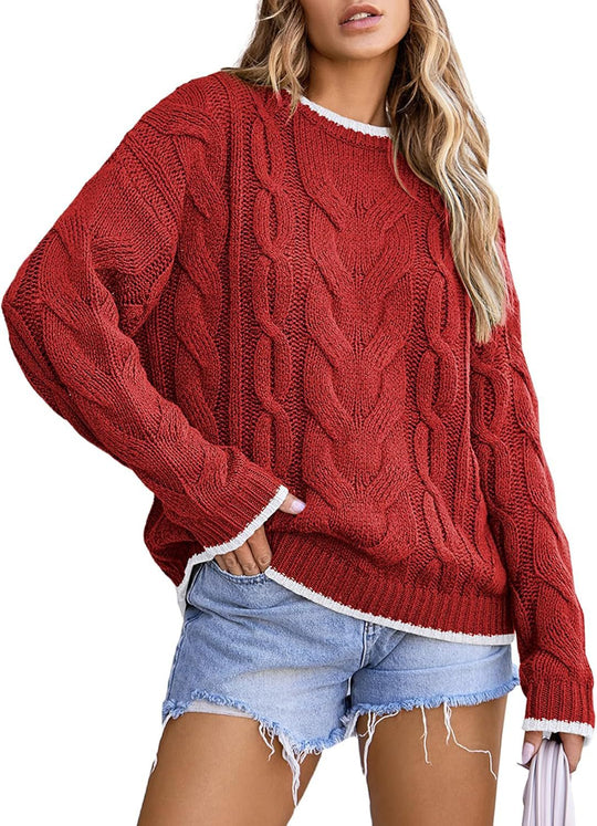 Damen Strickpullover mit grobem Zopfmuster EB