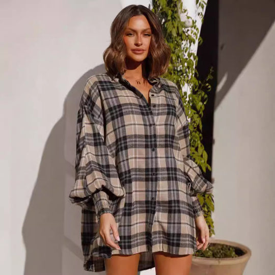 Damen Karierte Oversize-Hemdshirt mit lässigem Schnitt EB