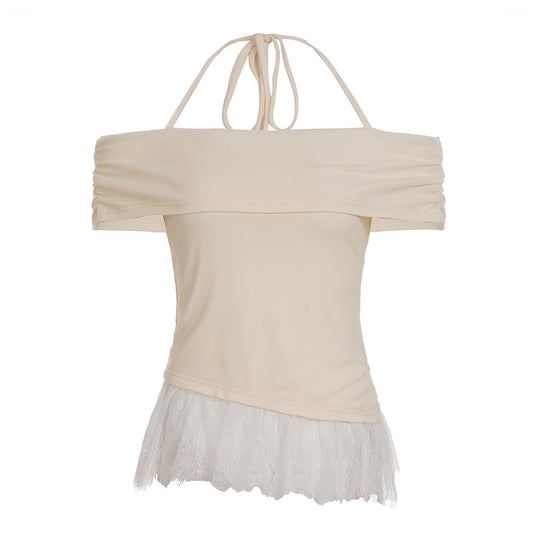 Damen Off-Shoulder Oberteil mit Rüschensaum EB