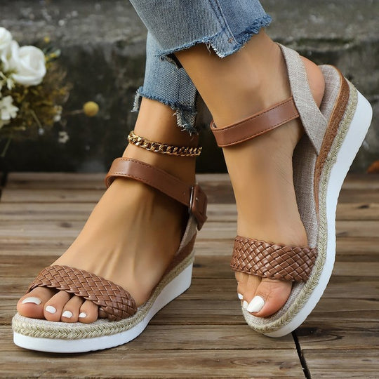 Damen Wedge-Sandalen mit geflochtenem Obermaterial und rutschfester Sohle EB