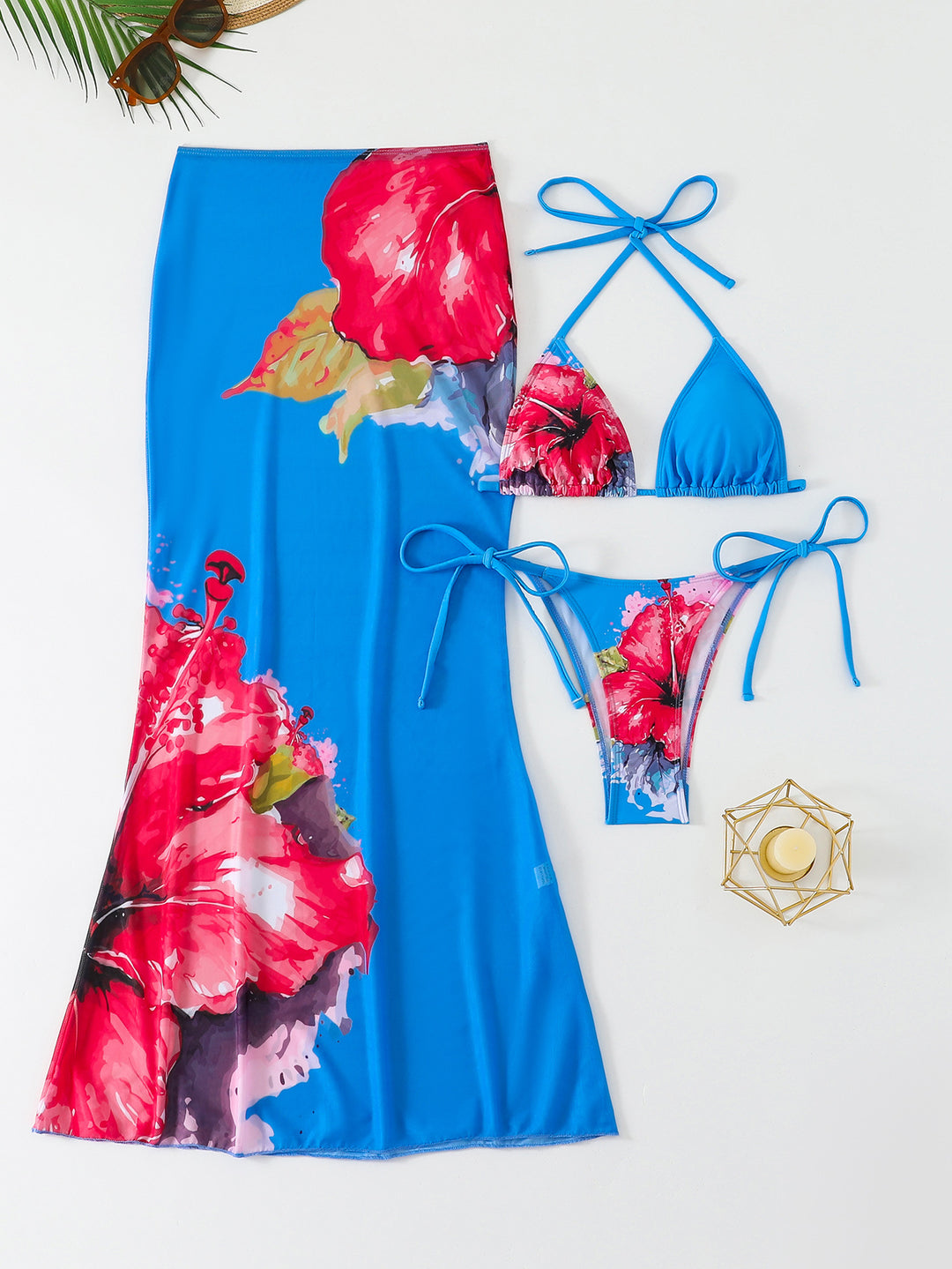 Damen Strandkleid mit blühendem Bikini-Set EB