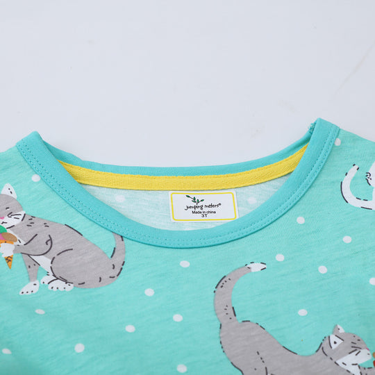 Mädchen Freizeitkleid mit verspieltem Katzenmotiv und praktischen Taschen EB