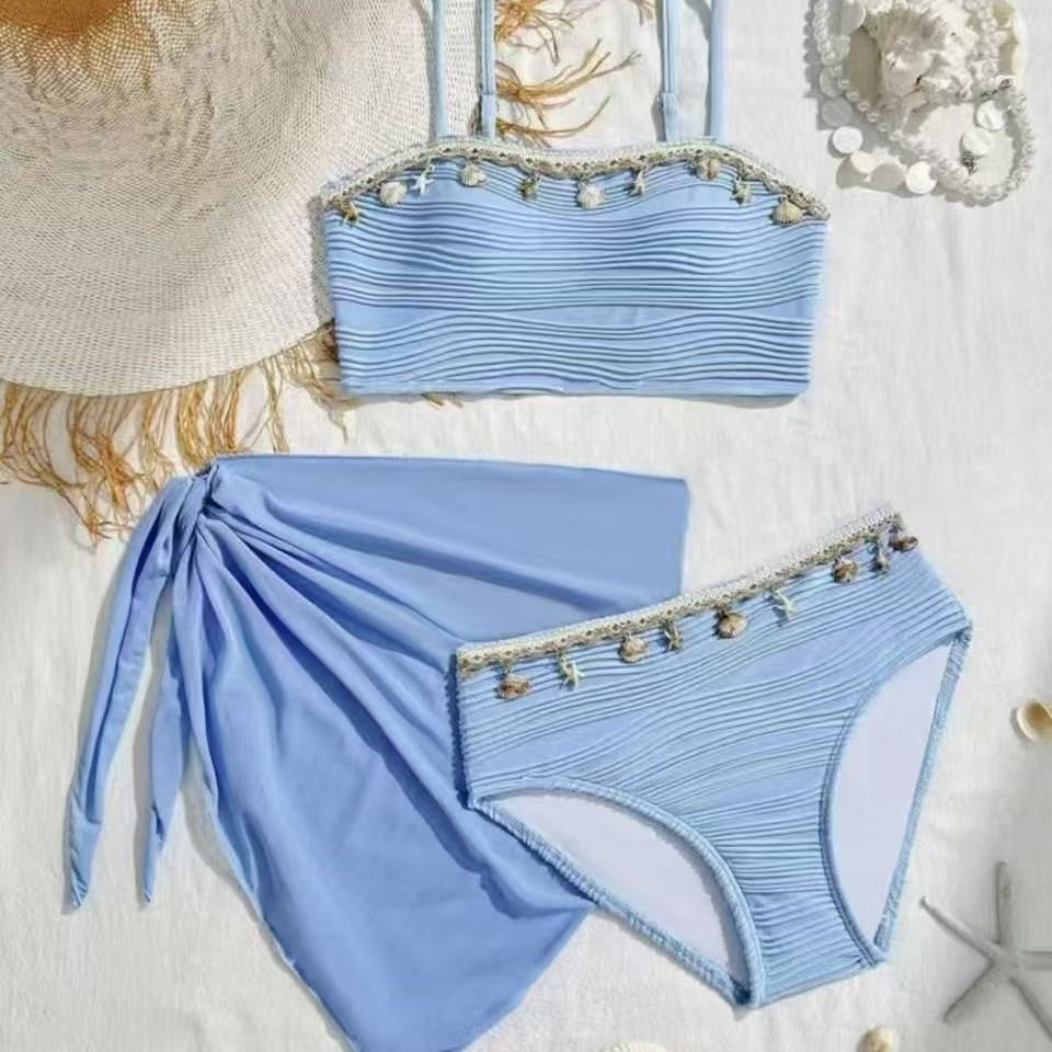 Damen Bikini-Set mit hoch taillierter Hose und modischem Rüschendesign EB