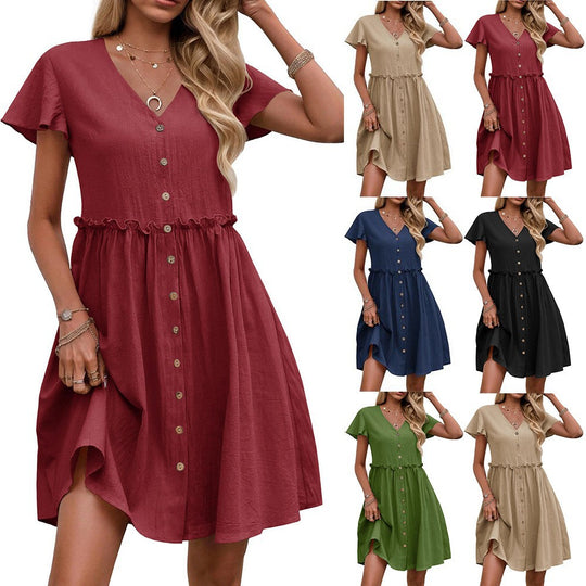 Damen Drehkleid mit Knopfleiste und Taschen EB