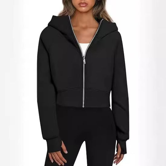 Damen cropped Kapuzenjacke mit Reißverschluss EB