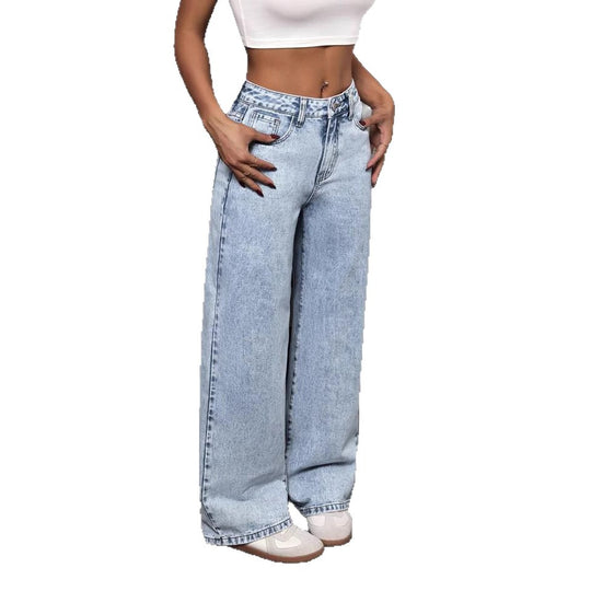 Damen Weite Denim-Jeans im lässigen Schnitt mit hohem Taillenbund EB