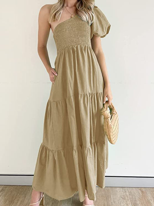 Damen Maxikleid mit asymmetrischem Träger und fließendem Schnitt EB