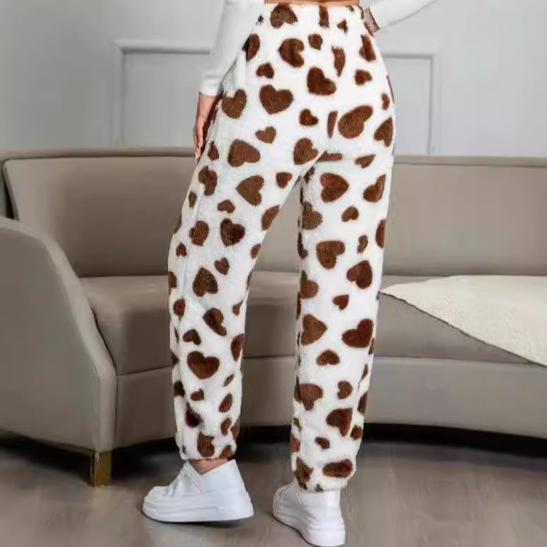 Damen kuschelige Fleece-Hose mit Leopardenmuster EB