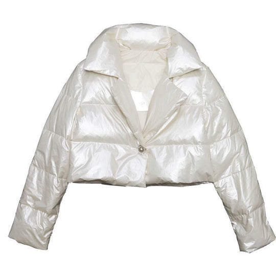 Damen modische glänzende Kurzjacke mit Kragen EB