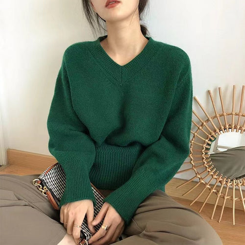 Damen V-Ausschnitt Pullover aus weichem Strick EB