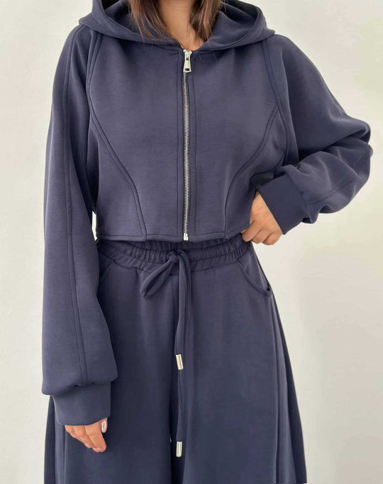 Damen nan weite Highwaist-Loungehose mit Tunnelzug, Eingrifftaschen und Ziernähten EB