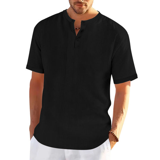 Herren modisches Kurzarmshirt mit Knopfleiste und strukturiertem Muster EB