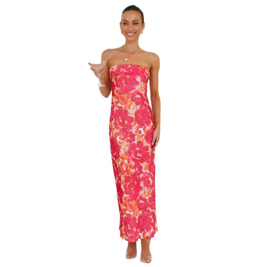 Damen Maxi-Kleid mit schulterfreiem Design und fließendem Schnitt EB