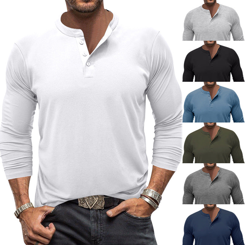 Herren modisches Langarm-Henley-Shirt mit modernem Kragen und praktischen Knopfdetails EB