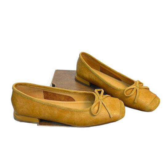 Damen Elegante Ballerinas mit feinem Leder und dekorativem Schleifenverschluss EB