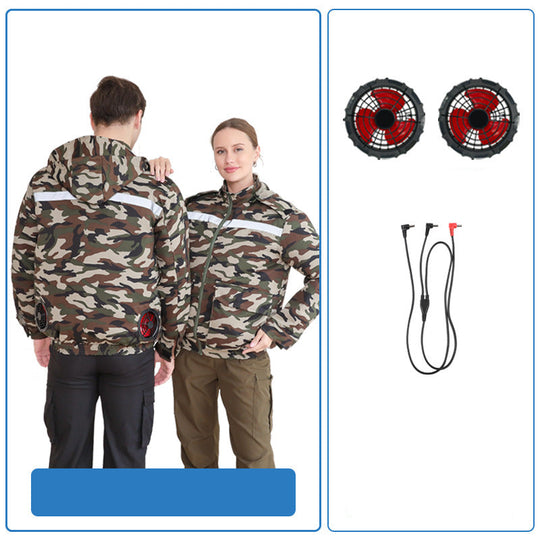Unisex nan ventilated jacket for work and outdoor with integrated USB fans, battery compartment and hood EB