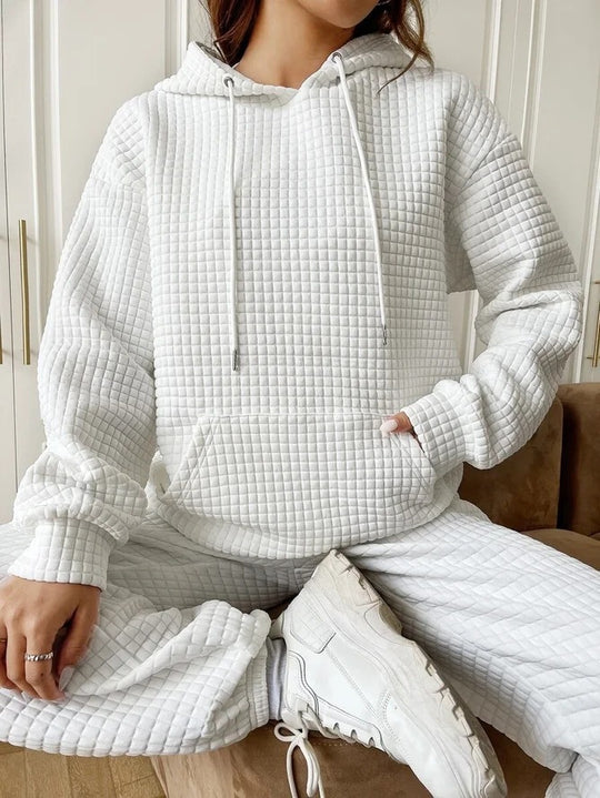 Damen Waffelstruktur Hoodie mit Kängurutasche und lässigem Schnitt EB