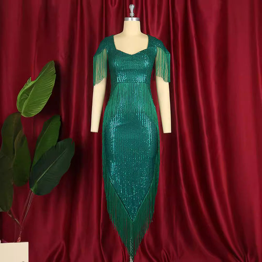 Damen glamouröses Abendkleid mit Fransendetails EB