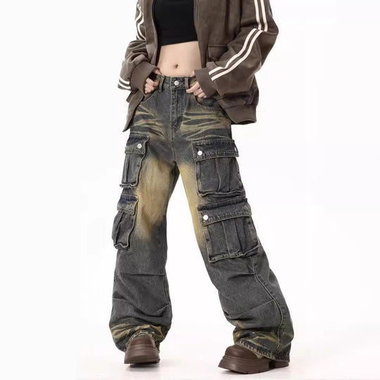 Damen Cargo-Jeans mit weitem Bein und praktischen Seitentaschen EB