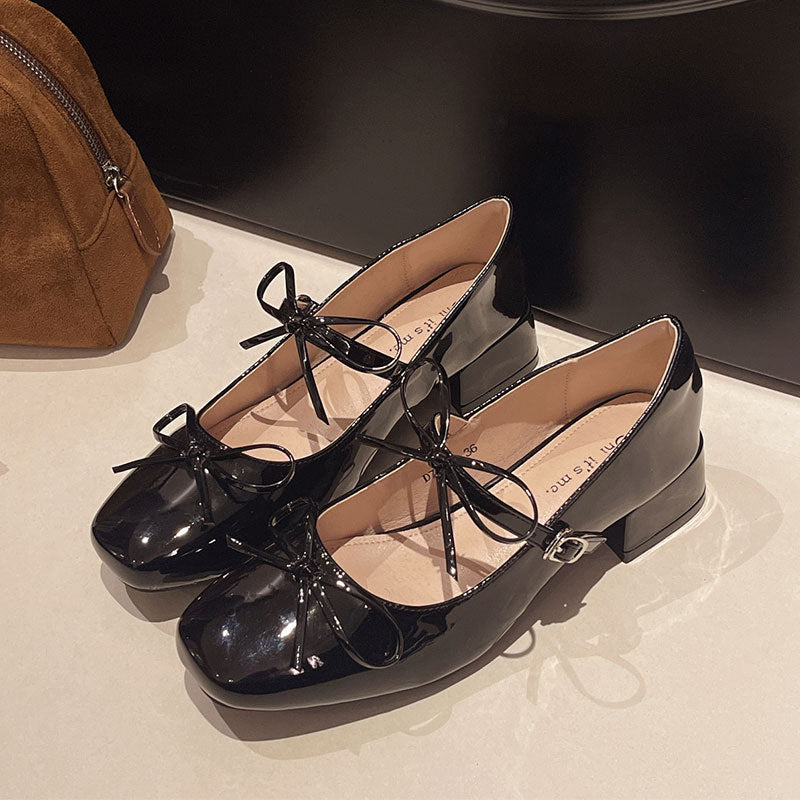 Damen Ballerinas mit modischer Schleifen-Applikation und elegantem Blockabsatz EB
