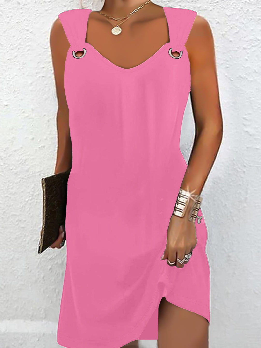 Damen minimalistisch gestaltetes Kleid mit schulterfreien Riemen und seitlichem Schlitz EB