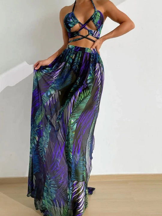 Damen Zweiteiliges Strandoutfit mit floralem Design und raffinierten Cut-Outs EB