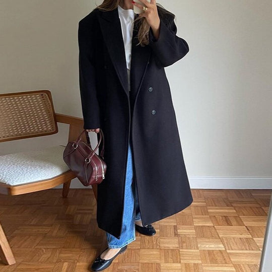 Damen Eleganter doppelt geknöpfter Trenchcoat mit taillierbarem Gürtel und schickem Schnitt EB