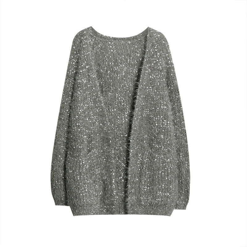 Damen glitzernde Strickjacke im modernen Casual-Look EB