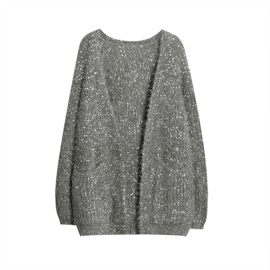Damen glitzernde Strickjacke im modernen Casual-Look EB
