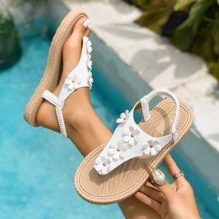 Damen modische Zehentrenner mit floralem Design und flexiblem Fußbett EB