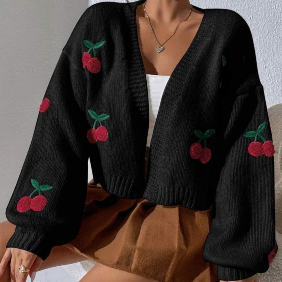 Damen Strickjacke mit floralem Stickdesign EB