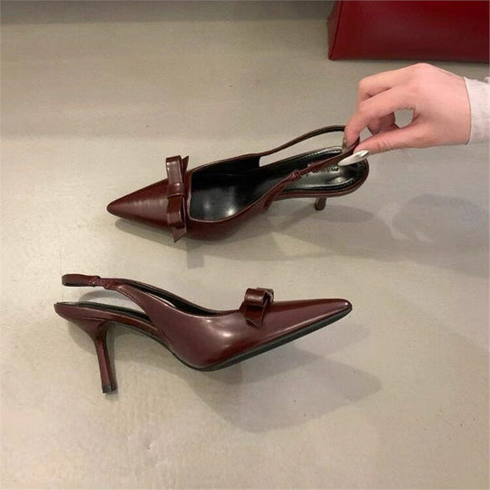 Damen elegante Slingback Pumps mit zarter Schleifenverzierung EB