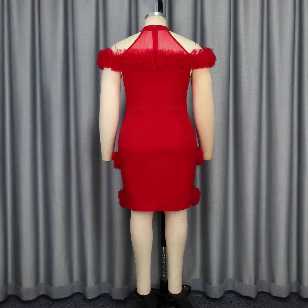 Damen elegantes Kleid mit fransigen Akzenten EB