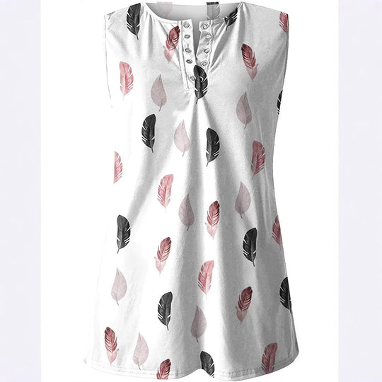Damen Knopfleisten T-Shirt mit Federmuster EB