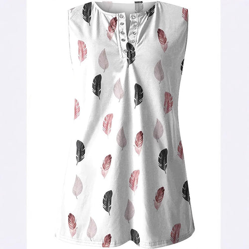 Damen Knopfleisten T-Shirt mit Federmuster EB