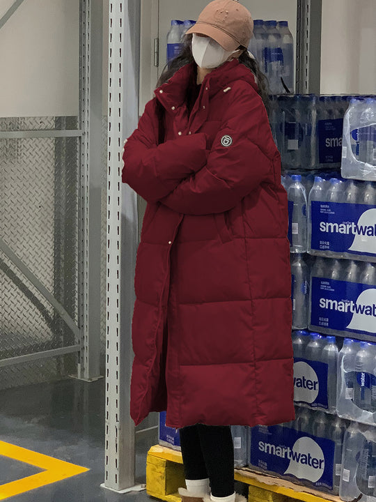 Damen Lange Steppjacke mit Kapuze und hohen Kragen EB