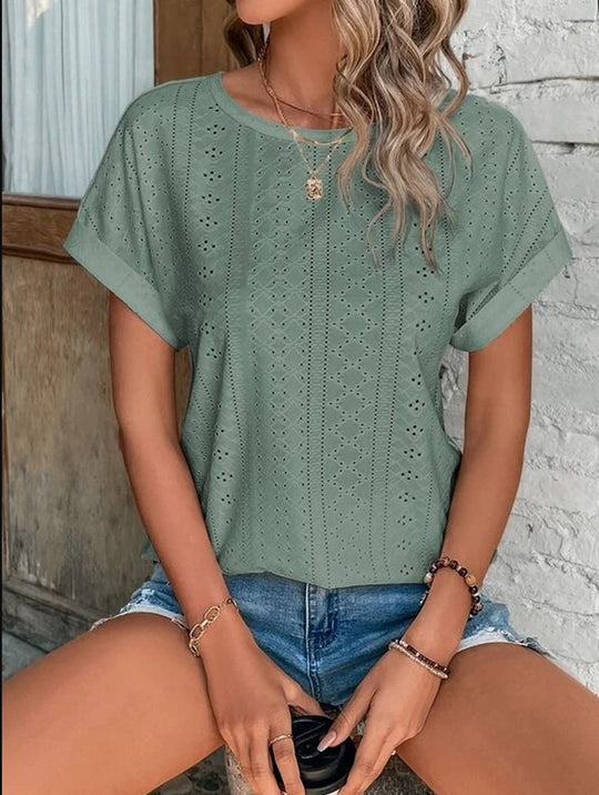 Damen Atmungsaktives Rundhals-T-Shirt mit Lochmuster EB