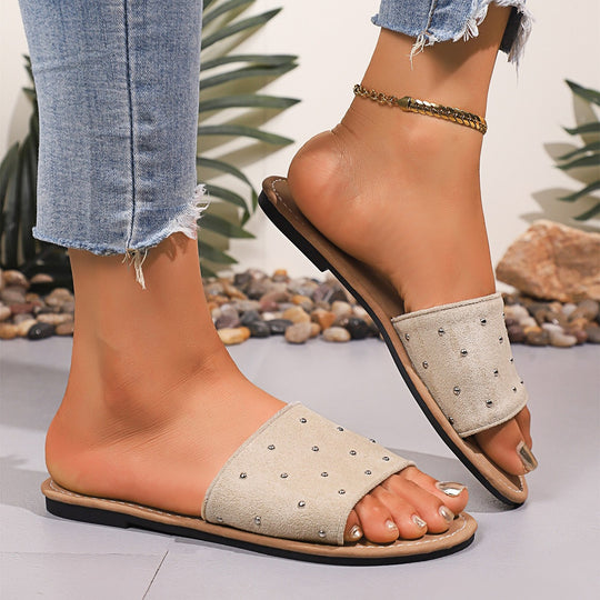 Damen modische Slides mit eleganten Metallakzenten EB