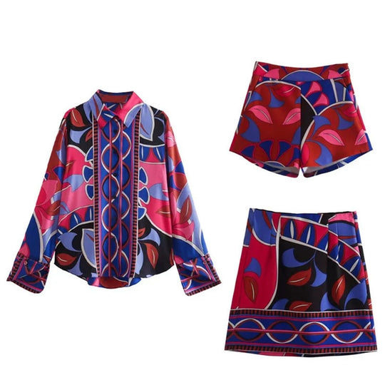 Damen Minirock mit modernem floralem Muster und elastischem Bund EB