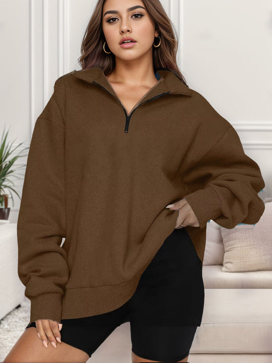 Damen nan übergroßes Sweatshirt mit Halbreißverschluss und Stehkragen EB