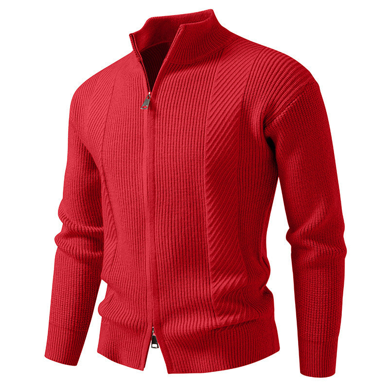 Herren modische Strickjacke mit Stehkragen und durchgehendem Reißverschluss EB
