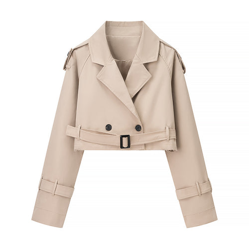 Damen Trendige cropped Trenchjacke mit doppeltem Knopfverschluss EB