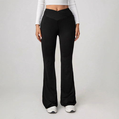 Damen High-Waist Sporthose mit weitem Bein und elastischem Bund EB