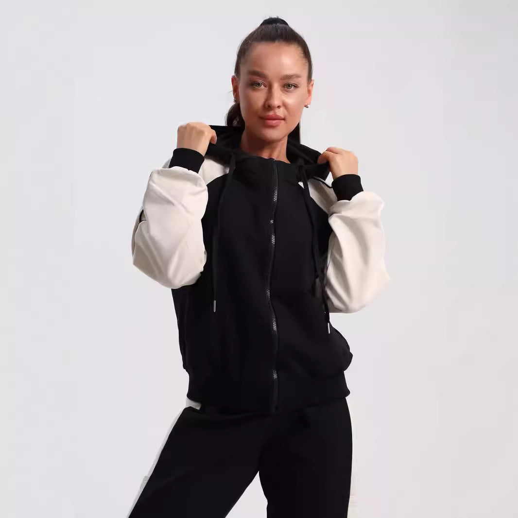 Damen modische Sportjacke mit hohem Kragen und dezentem Farbkontrast EB