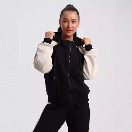 Damen modische Sportjacke mit hohem Kragen und dezentem Farbkontrast EB