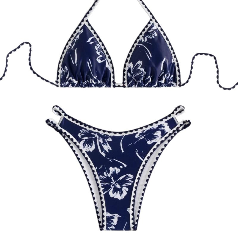 Damen Triangel-Bikini mit floralem Design und verstellbaren Trägern EB