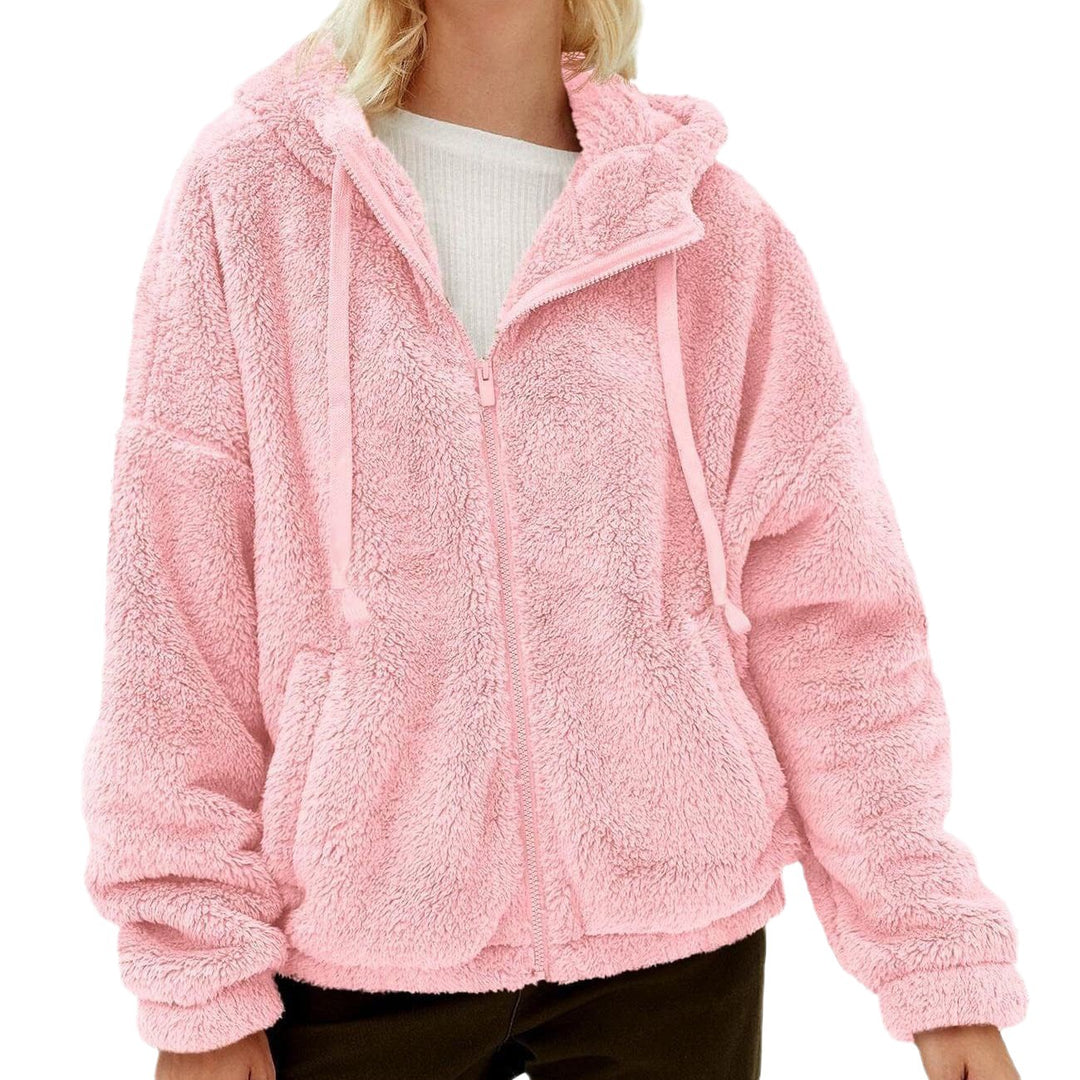 Damen Flauschige Fleecejacke mit Kapuze und Eingrifftaschen EB