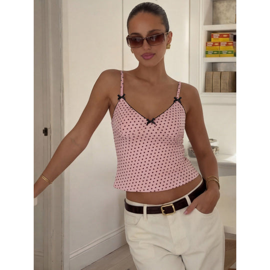 Damen Spaghetti-Trägertop mit verspieltem Polka-Dot-Muster und raffinierten Verzierungen EB