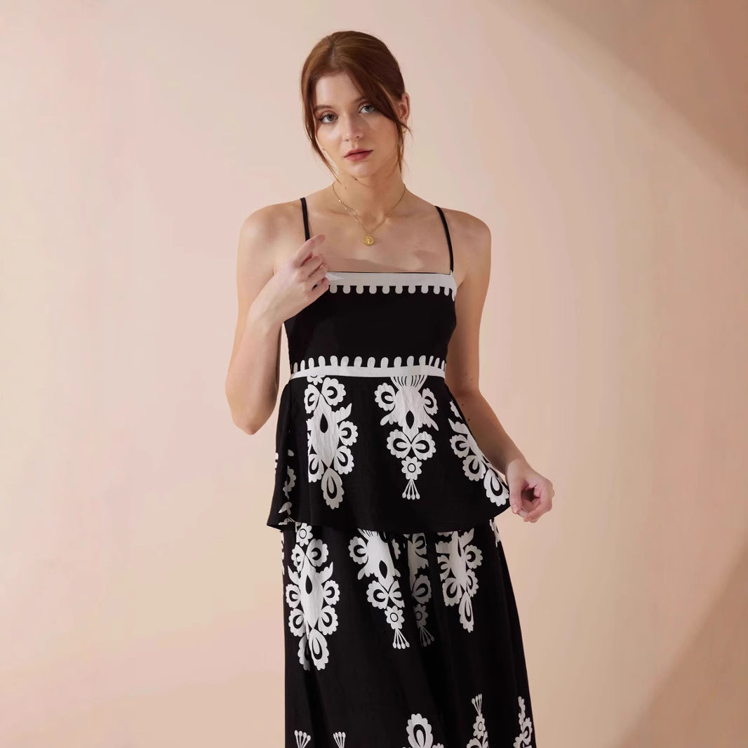 Damen Peplum-Top mit zarten Trägern und kunstvollem Muster EB